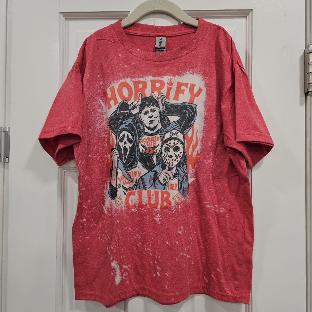 New Custom Bleached "Horrify Club" Stranger Things Horror Mashup Shirt - Youth M